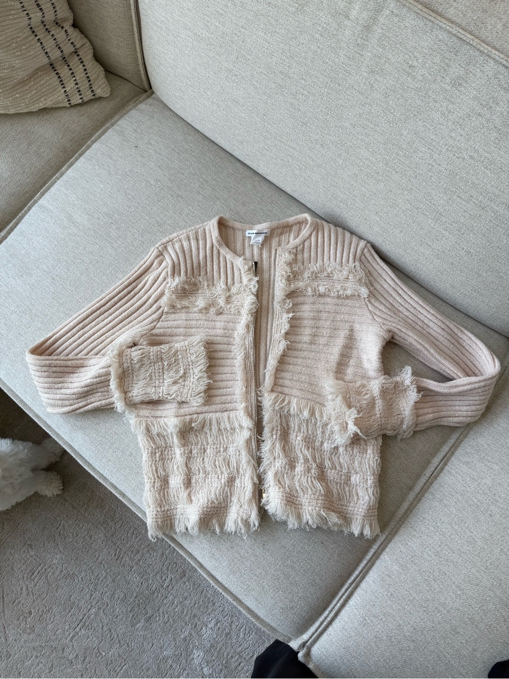 Club Monaco Fringe Knit Cardigan Sweater - light pink